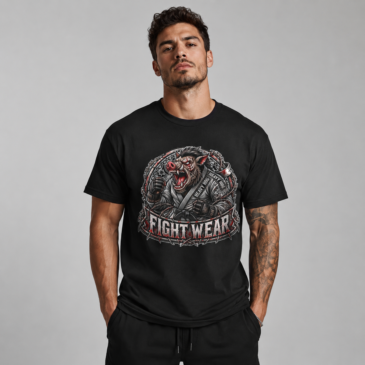 Heavy Hog Fight Wear T-paita Iso Logo