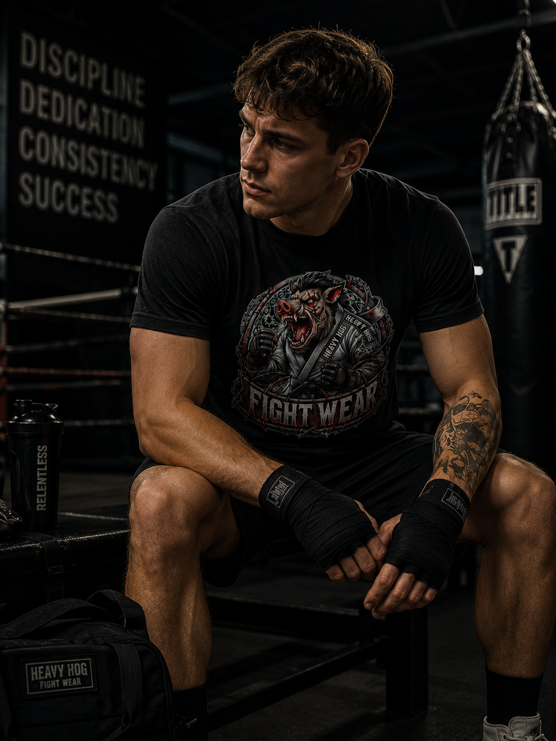 Heavy Hog Fight Wear T-paita Iso Logo