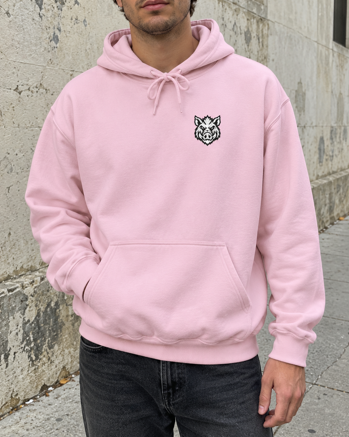 Heavy Hog Pink Pullover Hoodie – Small Boar Chest Logo